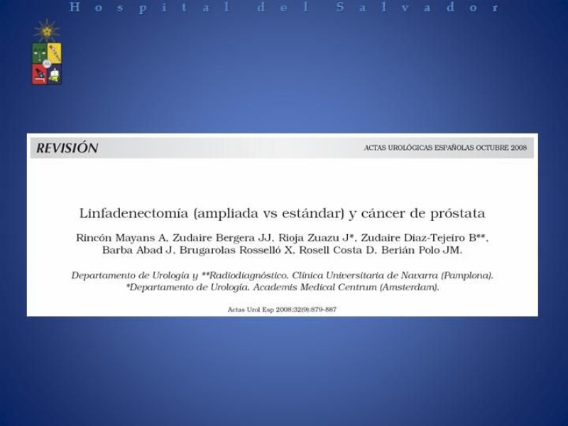 Diapositiva 1 de Linfadenectomía Ampliada vs Estándar en Cáncer de Próstata