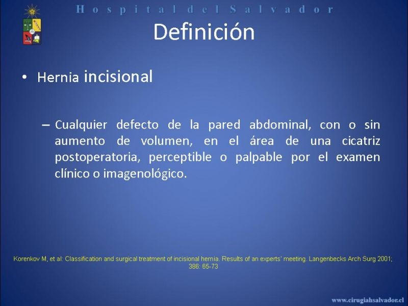 Diapositiva 1 de Reparación Laparoscópica de hernias incisionales