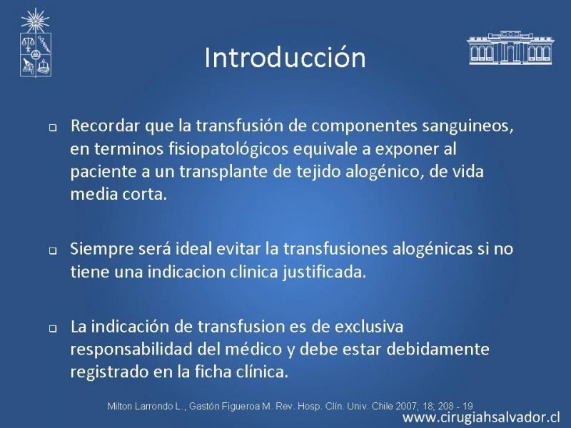 Diapositiva 1 de Terapia transfusional en el perioperatorio