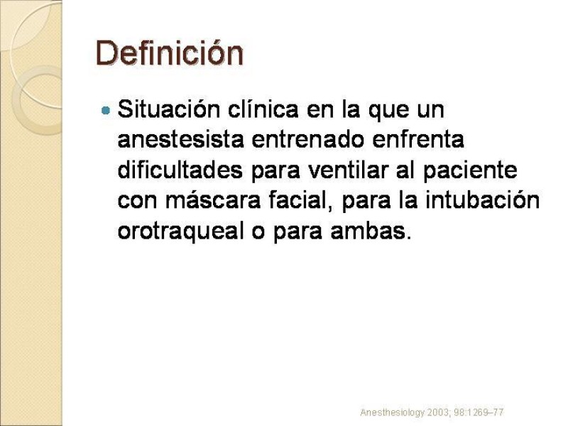 Diapositiva 1 de Manejo de la Vía Aérea Difícil