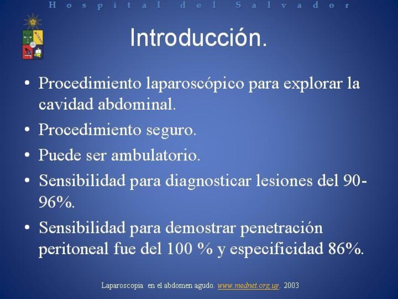 Diapositiva 1 de Laparoscopía Diagnóstica