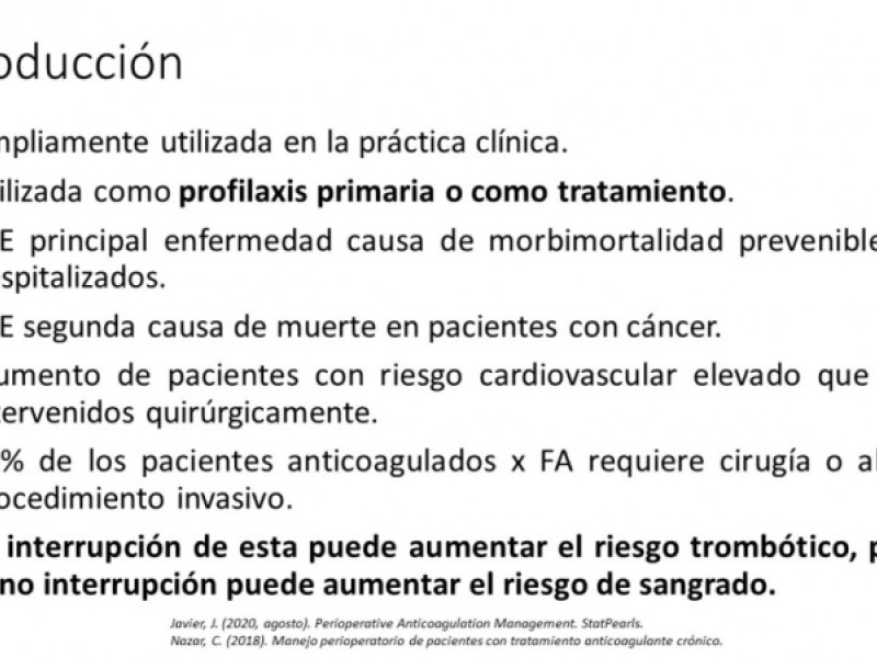 Diapositiva 1 de ¿ Cuándo suspender la anticoagulación oral para una cirugía ?