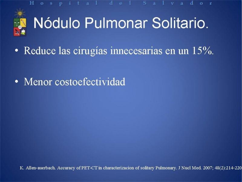 Diapositiva 10 de PET-CT en cáncer de Pulmón