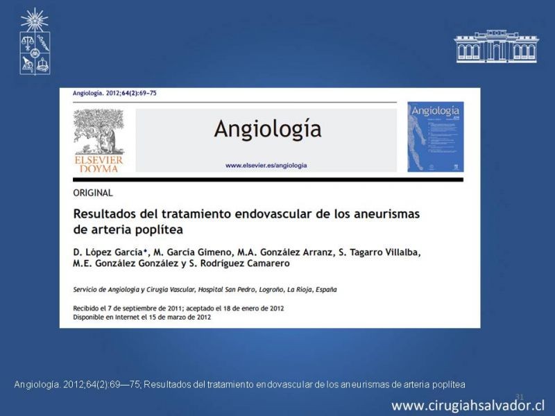 Diapositiva 30 de Aneurismas Periféricos