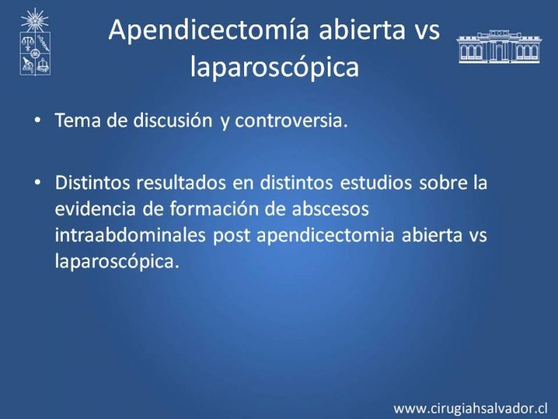 Diapositiva 6 de Prevención Colecciones post Apendicectomía Abierta y Laparoscópica