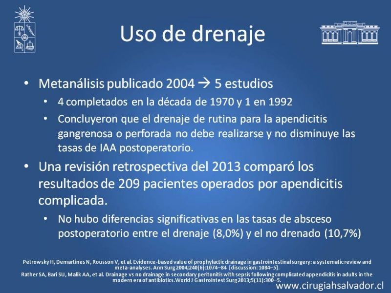 Diapositiva 14 de Prevención Colecciones post Apendicectomía Abierta y Laparoscópica
