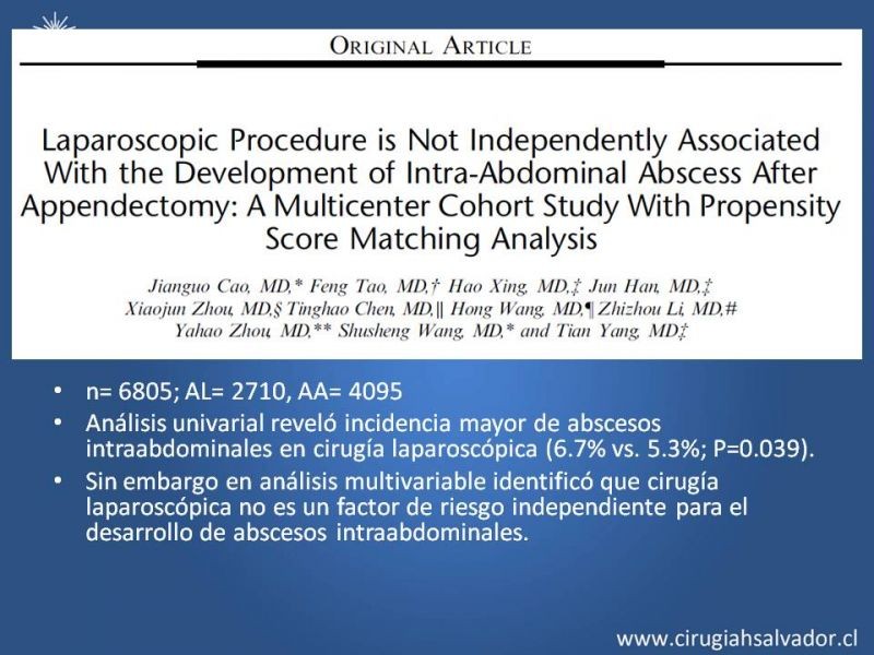 Diapositiva 9 de Prevención Colecciones post Apendicectomía Abierta y Laparoscópica