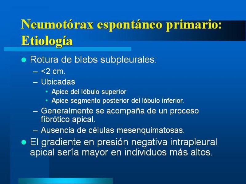 Diapositiva 5 de Neumotórax Espontáneo Primario