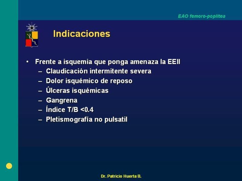 Diapositiva 2 de Tratamiento Quirúrgico de la EAO Fémoro-Poplítea