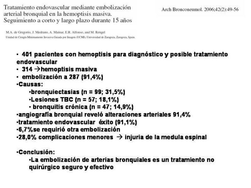 Diapositiva 14 de Hemoptisis Masiva