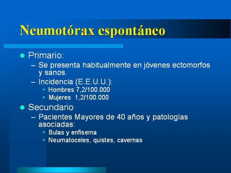 Diapositiva 4 de Neumotórax Espontáneo Primario
