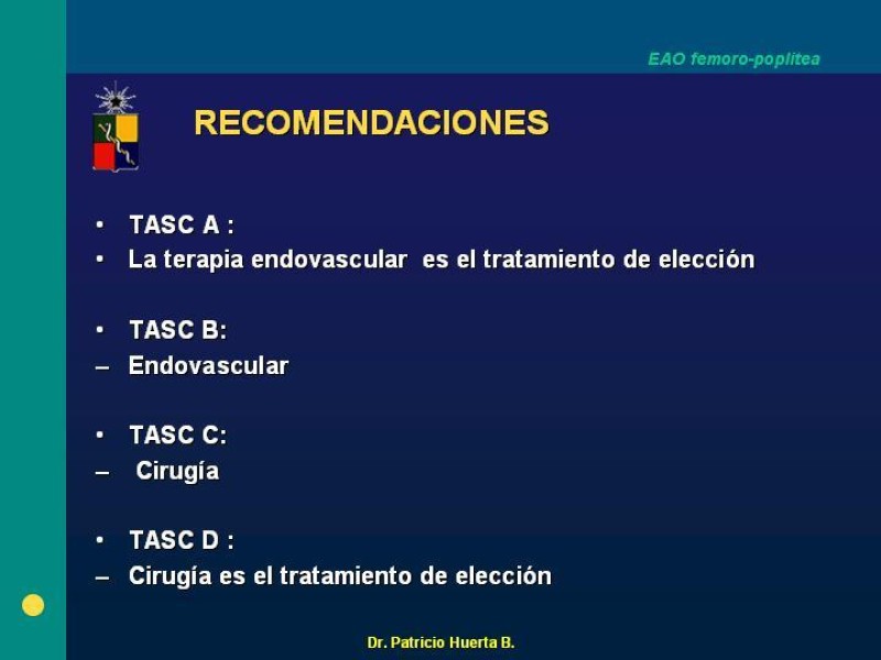 Diapositiva 6 de Tratamiento Quirúrgico de la EAO Fémoro-Poplítea