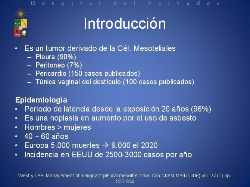 Diapositiva 1 de Mesotelioma Pleural