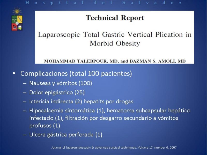 Diapositiva 5 de Complicaciones cirugía bariátrica: Plicatura gástrica ytrombosis portomesentérica 