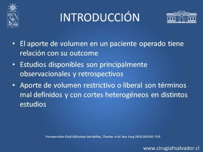 Diapositiva 3 de Aporte de volumen en paciente operado: Restricción del volumen vs. Aporte enérgico