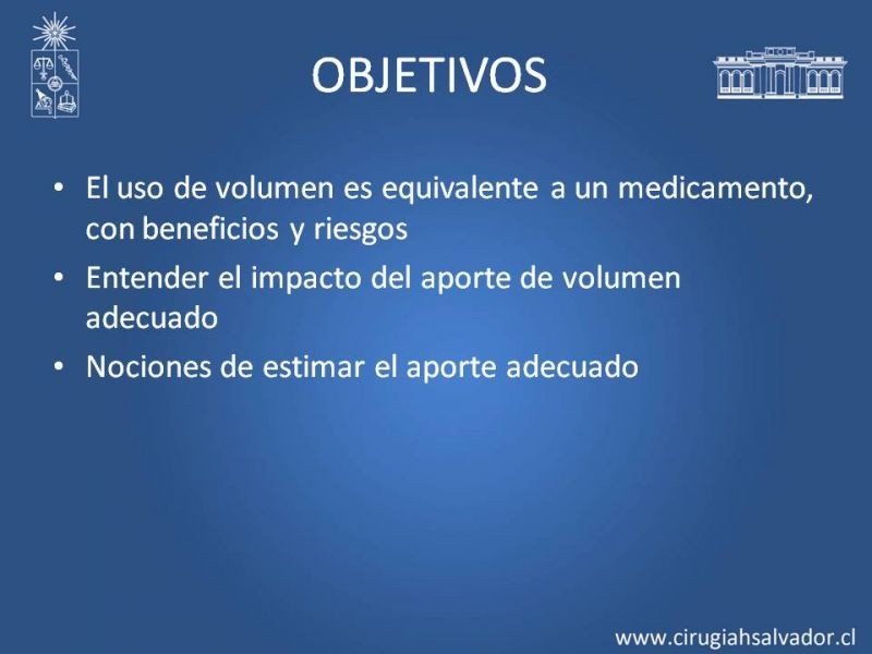 Diapositiva 2 de Aporte de volumen en paciente operado: Restricción del volumen vs. Aporte enérgico
