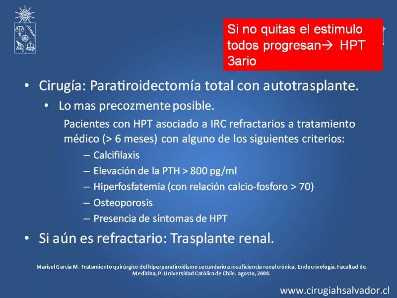 Diapositiva 12 de Hiperparatiroidismo 2°: Estudio, manejo e indic. Qx
