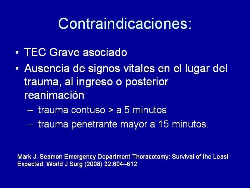 Diapositiva 7 de Toracotomía de Reanimación