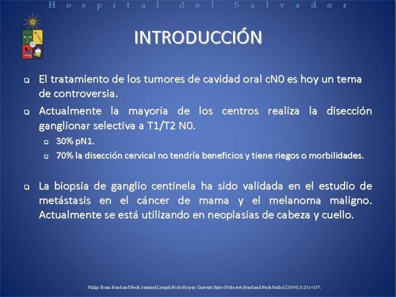 Diapositiva 2 de Biopsia de Ganglio Centinela en Cáncer de Cabeza y Cuello