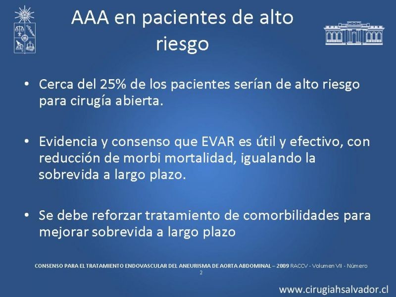 Diapositiva 8 de Resultados en el manejo de AAA infrarrenal (EVAR) 