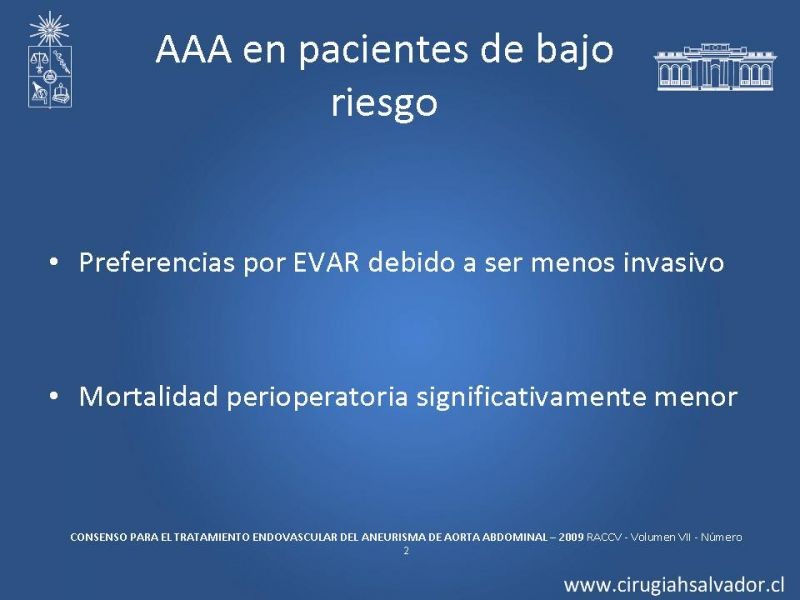 Diapositiva 9 de Resultados en el manejo de AAA infrarrenal (EVAR) 