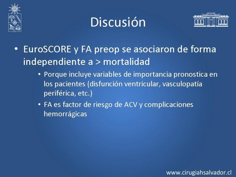 Diapositiva 22 de Resultados de la cirugía cardíaca valvular y/o coronaria en octogenarios. Temprana y tardía