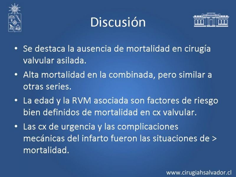 Diapositiva 20 de Resultados de la cirugía cardíaca valvular y/o coronaria en octogenarios. Temprana y tardía
