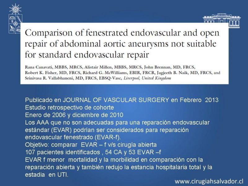 Diapositiva 22 de Resultados en el manejo de AAA infrarrenal (EVAR) 