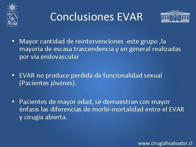 Diapositiva 24 de Resultados en el manejo de AAA infrarrenal (EVAR) 