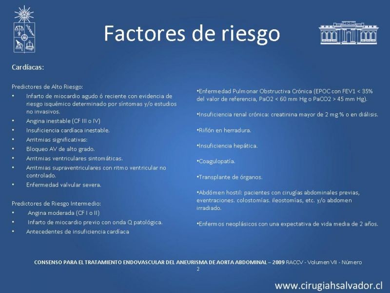Diapositiva 6 de Resultados en el manejo de AAA infrarrenal (EVAR) 
