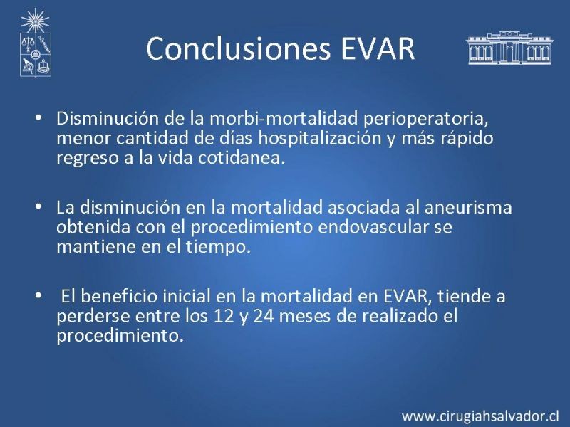 Diapositiva 23 de Resultados en el manejo de AAA infrarrenal (EVAR) 