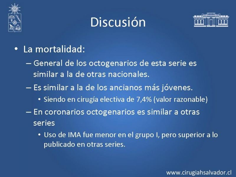 Diapositiva 19 de Resultados de la cirugía cardíaca valvular y/o coronaria en octogenarios. Temprana y tardía