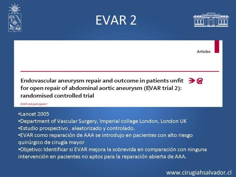 Diapositiva 14 de Resultados en el manejo de AAA infrarrenal (EVAR) 