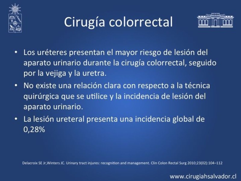 Diapositiva 6 de Lesiones iatrogénicas del sistema urinario en la cirugía colorrectal