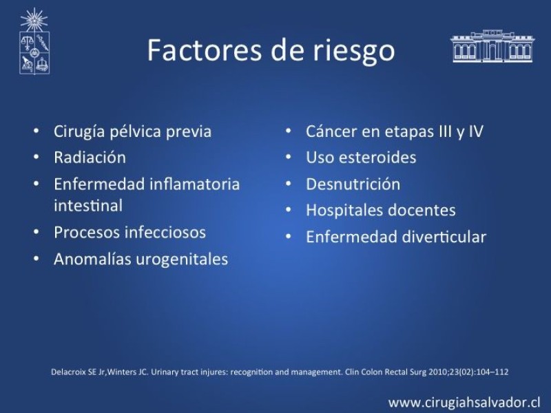 Diapositiva 7 de Lesiones iatrogénicas del sistema urinario en la cirugía colorrectal