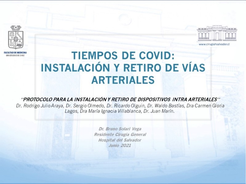 Diapositiva 1 de Tiempos de covid:instalación y retiro de vías arteriales
