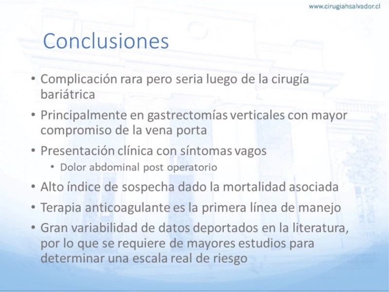 Diapositiva 10 de Trombosis Portomesentérica en Cirugía Bariátrica
