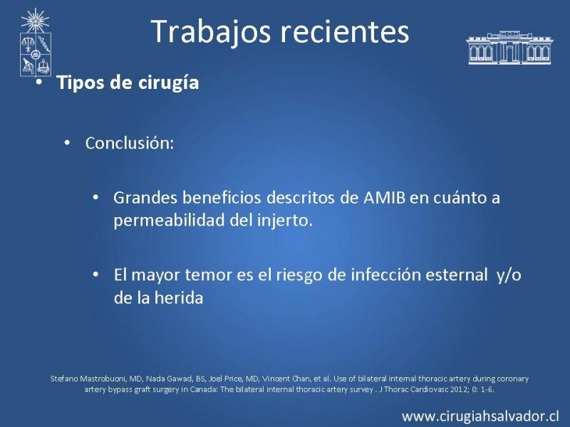 Diapositiva 39 de Revascularización miocárdica con puentes arteriales