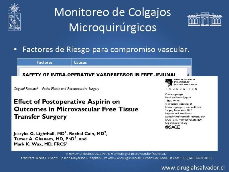 Diapositiva 9 de Monitoreo de Colgajos Libres Microvascularizados