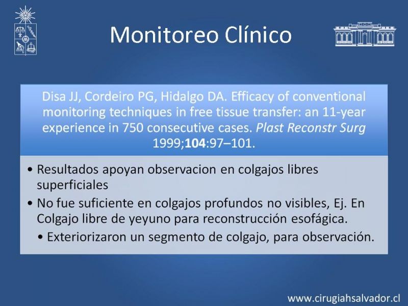 Diapositiva 16 de Monitoreo de Colgajos Libres Microvascularizados