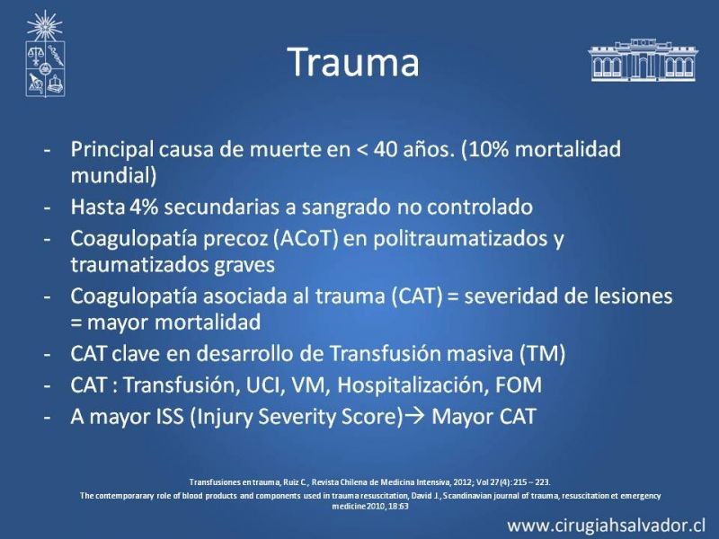 Diapositiva 1 de Nuevos conceptos en terapia transfusional en trauma
