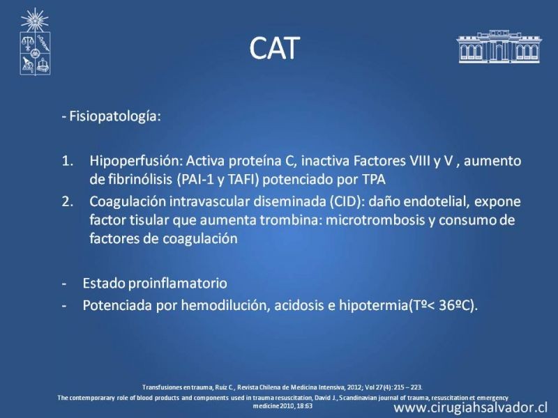 Diapositiva 2 de Nuevos conceptos en terapia transfusional en trauma