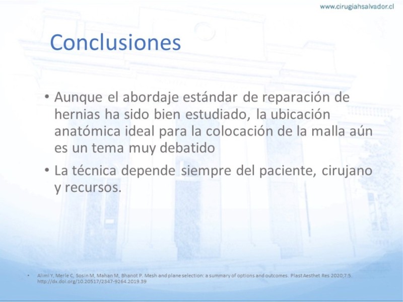 Diapositiva 32 de Posición de malla en hernias: Onlay, Inley, Subley