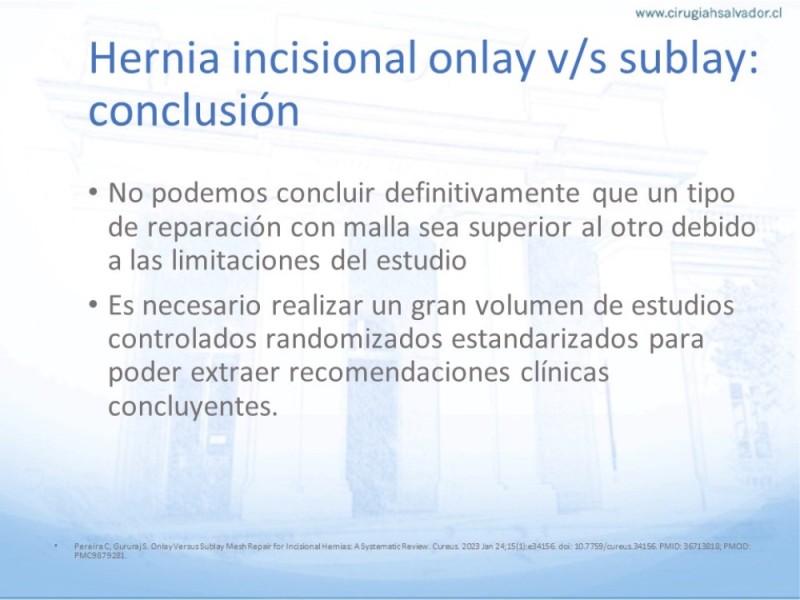 Diapositiva 27 de Posición de malla en hernias: Onlay, Inley, Subley
