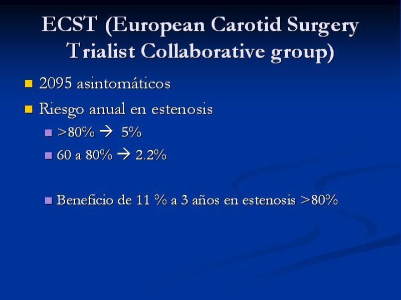 Diapositiva 13 de Estenosis Carotidea Endarterectomía y Angioplastía