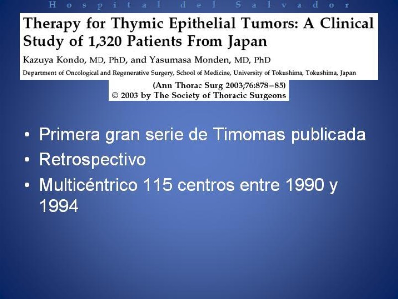 Diapositiva 2 de Radioterapia en Timomas Masaoka II