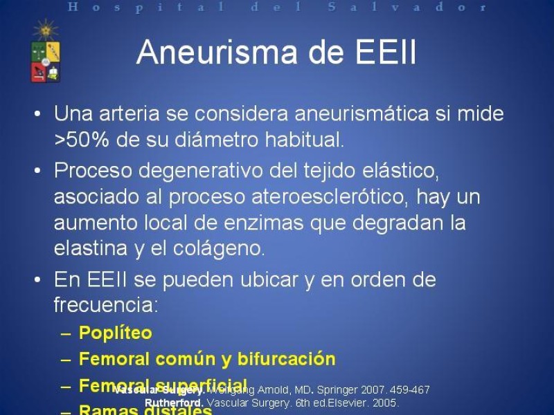 Diapositiva 1 de Aneurismas Arteriales de Extremidades Inferiores 