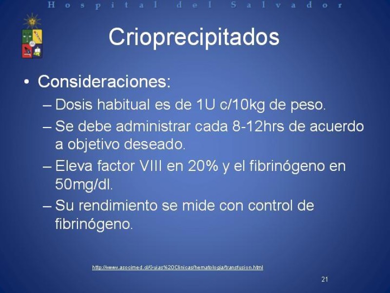 Diapositiva 20 de Uso de Hemoderivados en Cirugía