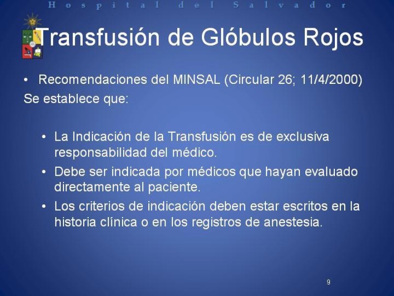 Diapositiva 8 de Uso de Hemoderivados en Cirugía