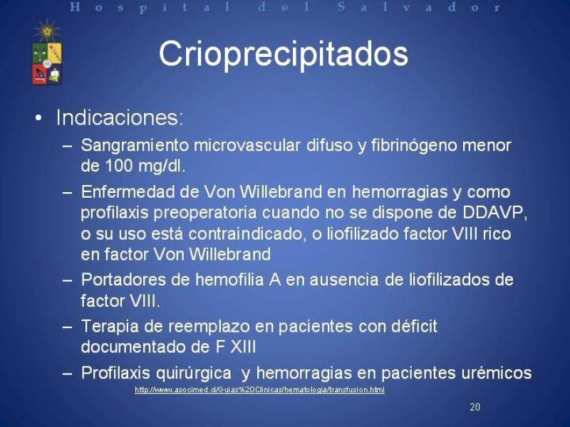 Diapositiva 19 de Uso de Hemoderivados en Cirugía